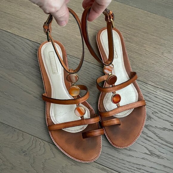 Unisa Galia Gladiator Leather Sandals Glass Medallion Detail Tan Orange Sz 9 - Picture 1 of 11